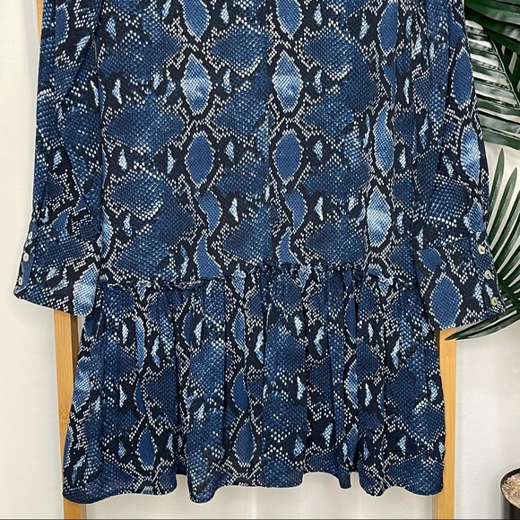 SOLD Zara Blue Snake Print V Neck Button Front Dress S - Picture 8 of 11